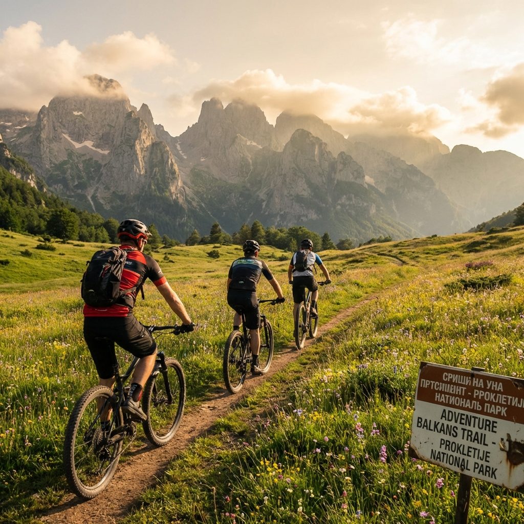 Mountain biking alpine meadow