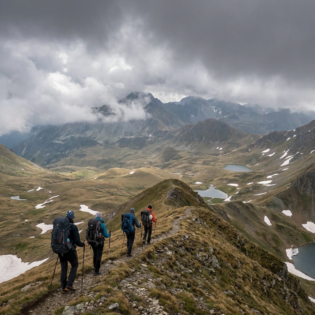 Hiking mountain ridge